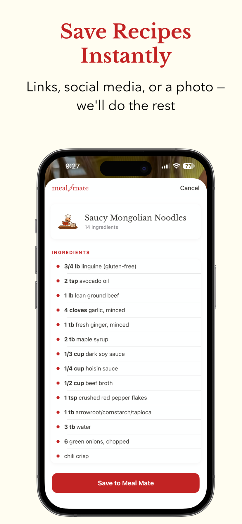 Meal Mate — save recipes instantly